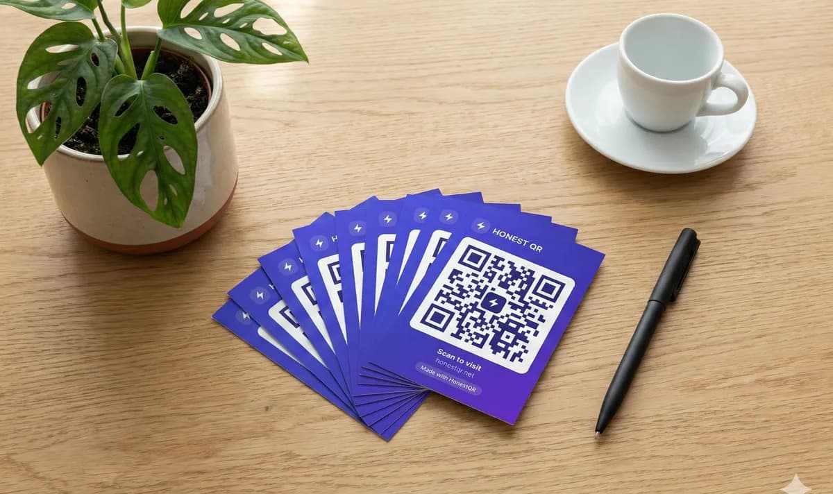 QR code printed on a professional business card linking to a digital portfolio or contact page